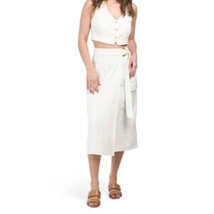 House of Harlow 1960 Cargo Wrap Midi Skirt, Crepe Cream Fabric SZ L